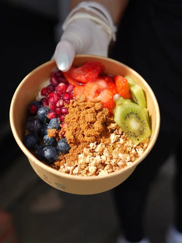 Granola and Greek yoghurt bowl with fresh fruit, Jaggerz Takeaway Narberth