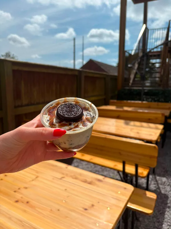 Homemade Oreo cheesecake at the Jaggerz outdoor seating area, Narberth