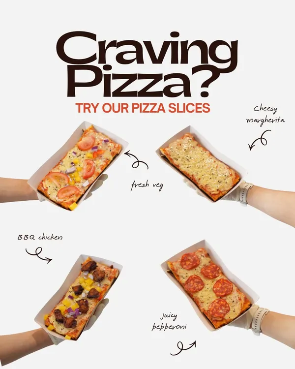 Pizza slices — margherita, fresh veg, BBQ chicken and pepperoni, Jaggerz Narberth